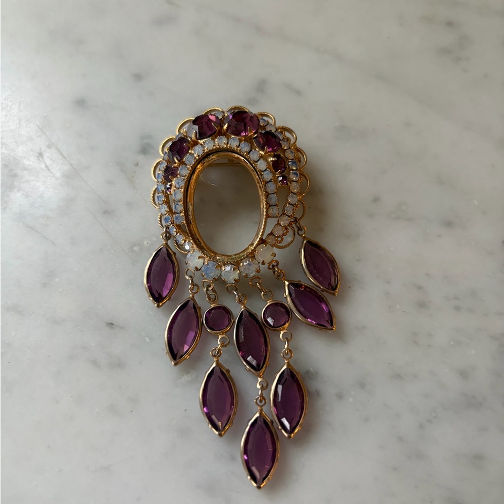 Vintage Hobe Purple and Gold Dangle Pin Brooch